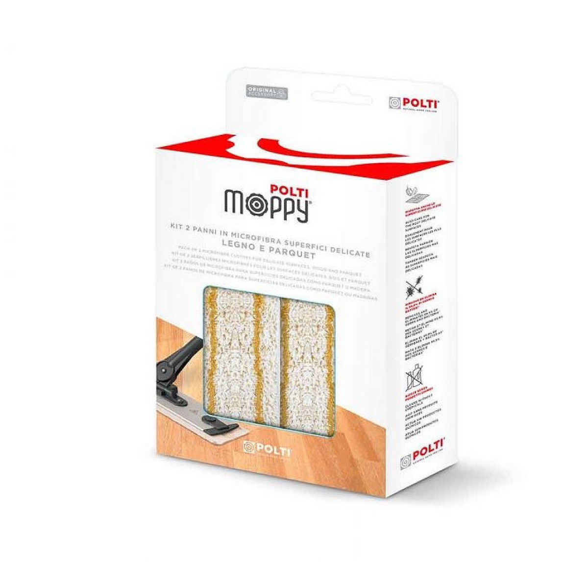 Polti Moppy Kit de 2 serpillères en microfibre pour surfaces délicates, bois et parquet PAEU0354